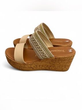 Toscanella Made in Italy Gold‎ Wedge Sandals Size 6.5
